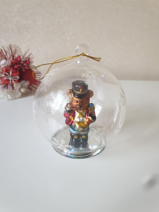 Palla Natale Vetro Orsetto Rosso Fiocchi Neve