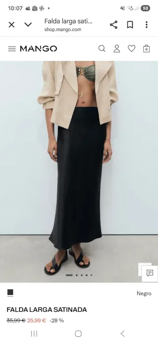 Falda larga satinada Mango negra