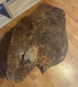 Mesa centro raíz encina madera y metal