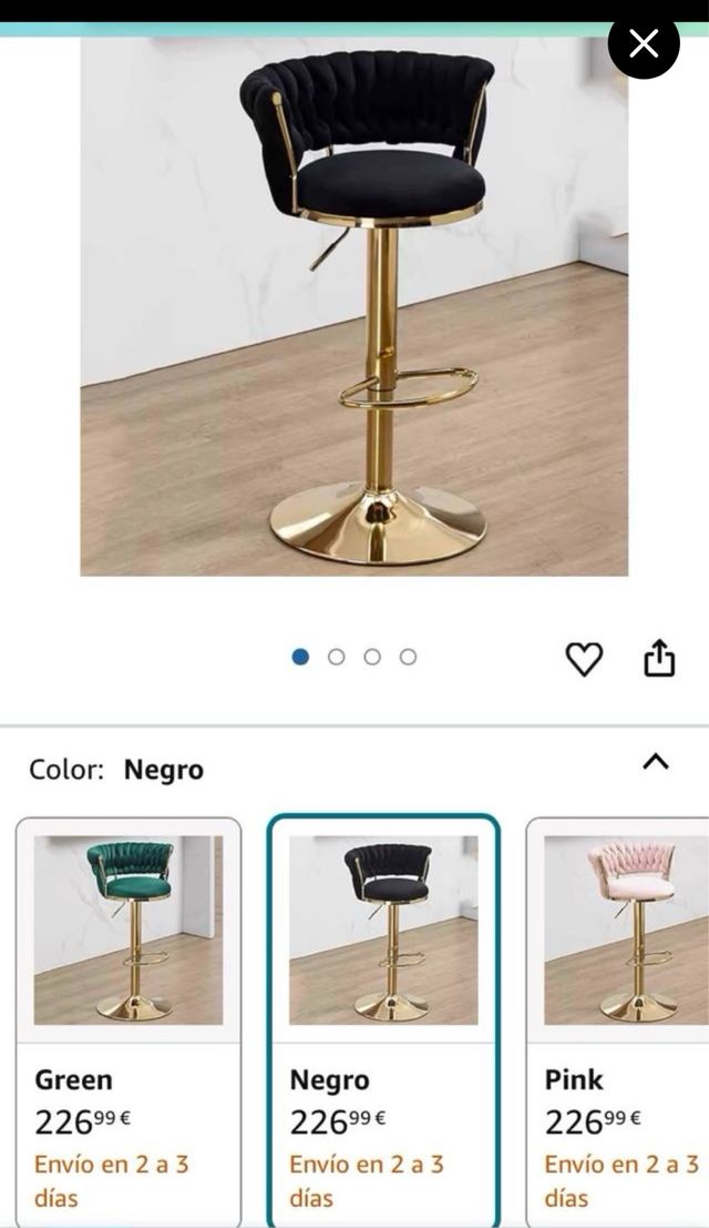 Taburete de terciopelo negro y dorado