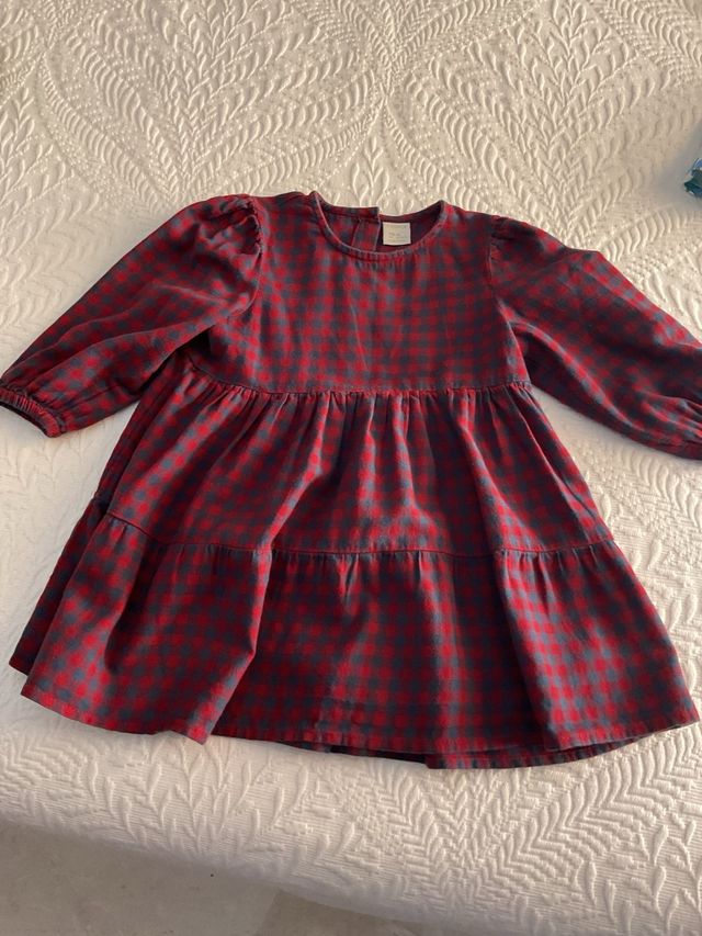 Vestido manga largaLindex cuadros rojo y azul 86cm