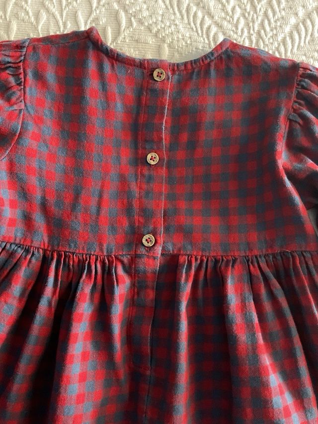 Vestido manga largaLindex cuadros rojo y azul 86cm