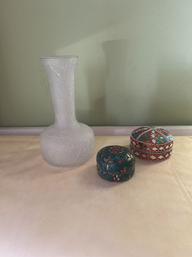 Jarrón vidrio blanco craquelado J