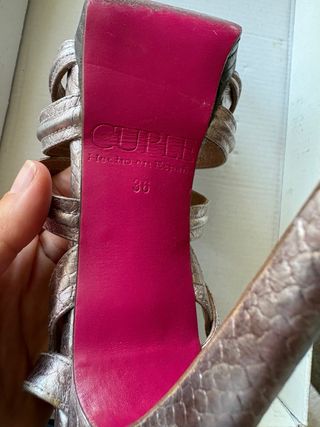 Sandalias tacón Cuplé rosa y plata