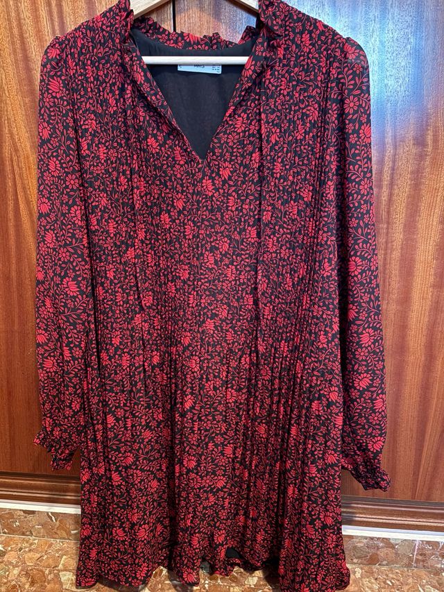 Vestido Mango flores rojo y negro Talla S