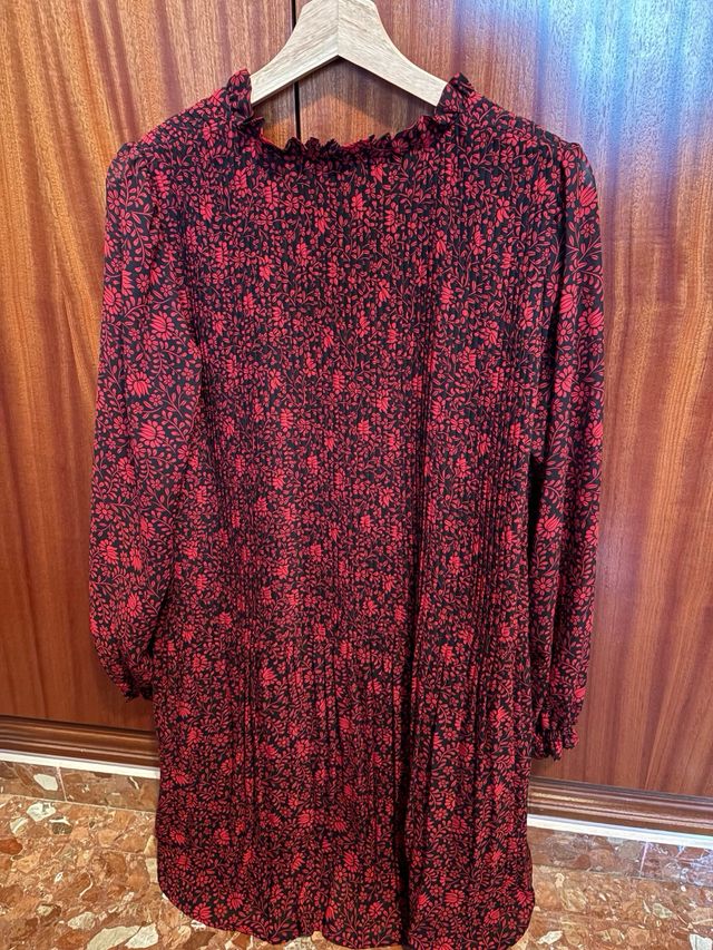 Vestido Mango flores rojo y negro Talla S