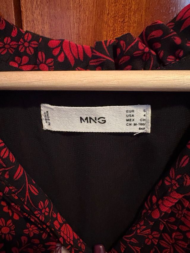 Vestido Mango flores rojo y negro Talla S