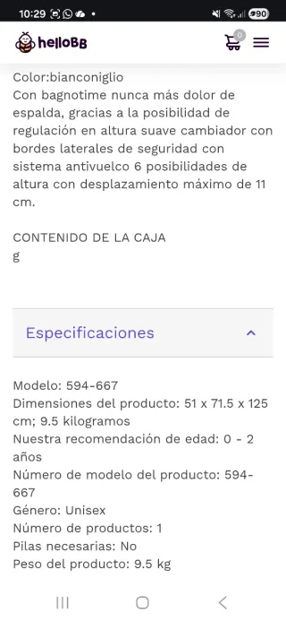 Bañera y cambiador Brevi Bagnotime unisex