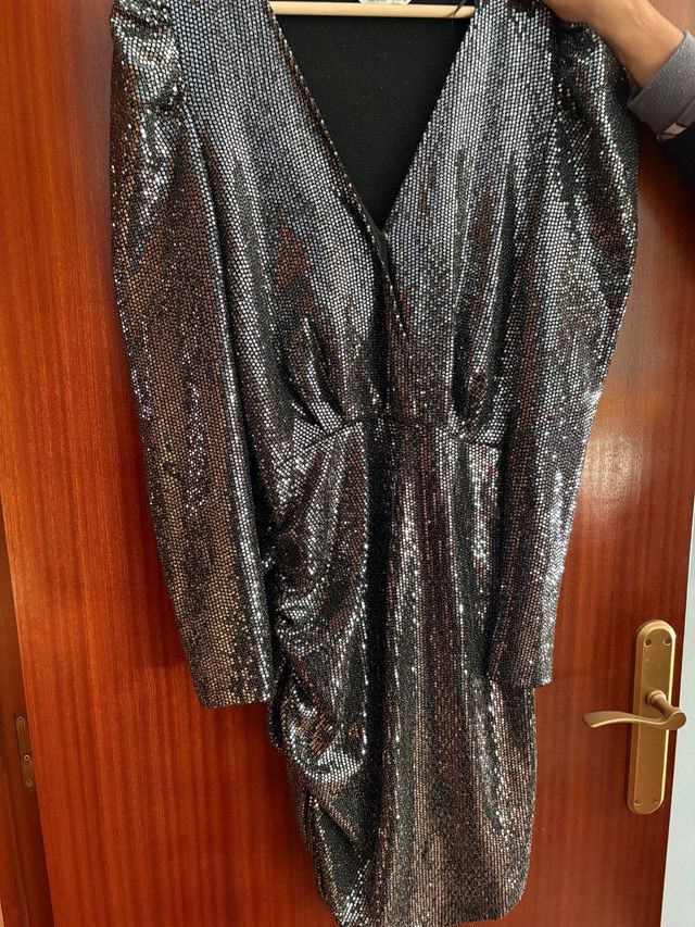 Vestido lentejuelas negro y plateado talla única