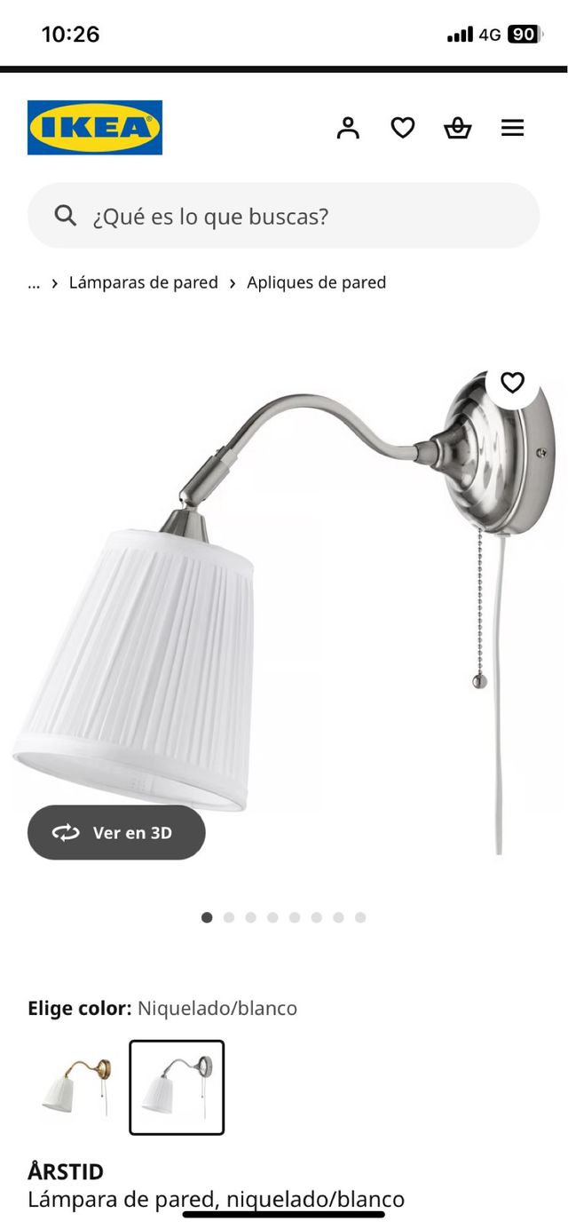 Lámpara Aplique Pared Ikea ARSTID Níquel/Blanco