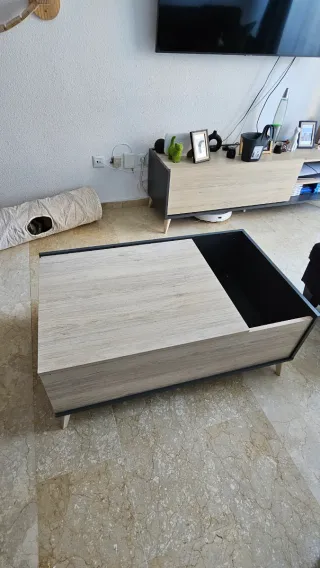 Mesa centro elevable roble y gris