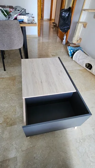 Mesa centro elevable roble y gris