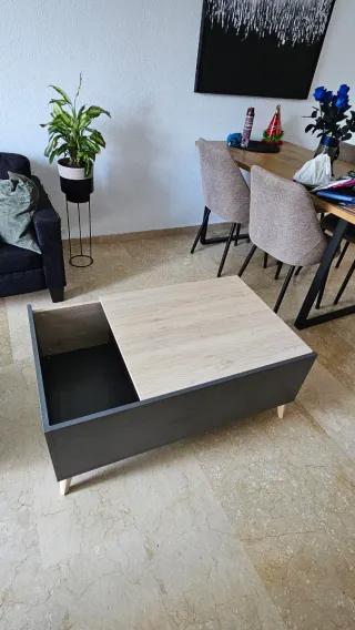 Mesa centro elevable roble y gris