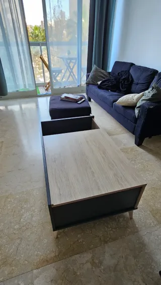 Mesa centro elevable roble y gris