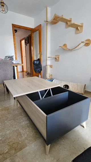 Mesa centro elevable roble y gris