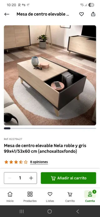 Mesa centro elevable roble y gris