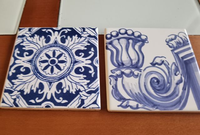 2 Baldosas Cerámica Portugal Azul y Blanco