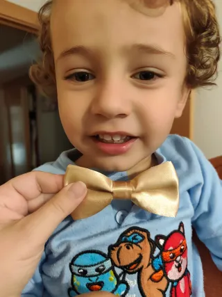 Pajarita azul con lunares multicolor