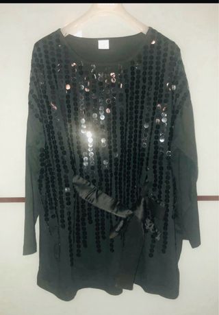 Top nero paillettes oversize cintura mini abito
