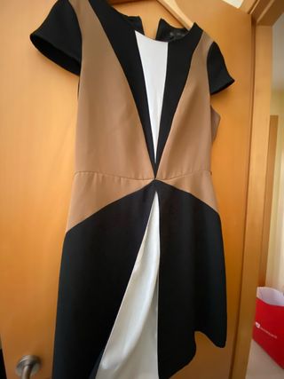 Vestido tricolor negro, marrón y blanco