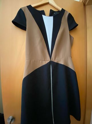 Vestido tricolor negro, marrón y blanco