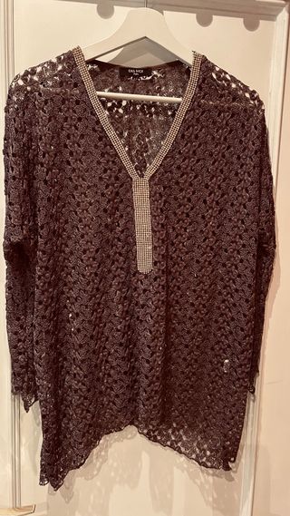 Camisa de encaje marrón