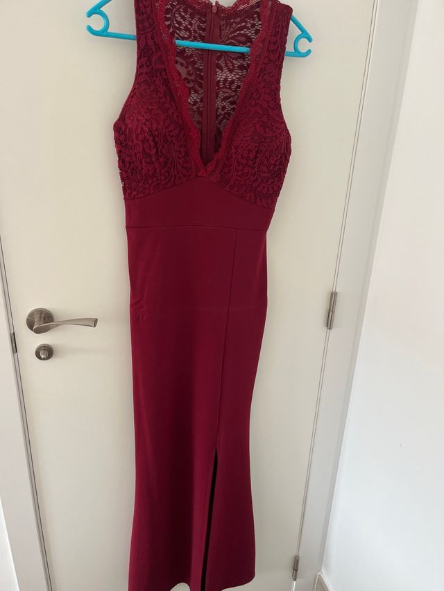 Vestido fiesta burdeos encaje talla L