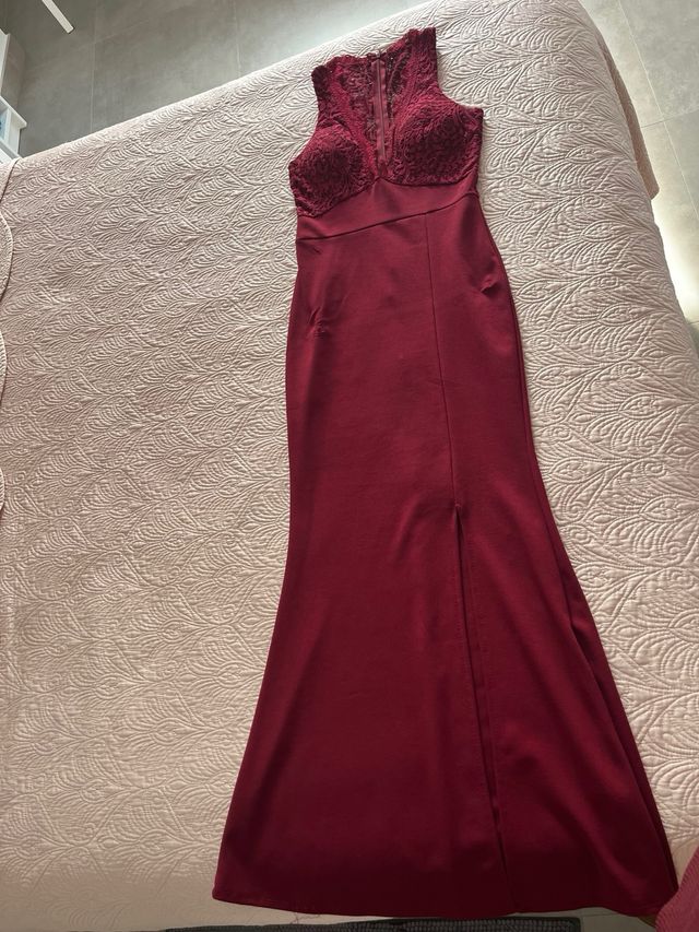 Vestido fiesta burdeos encaje talla L