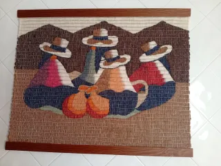 Cuadro tapiz tejido de lana con marco de madera