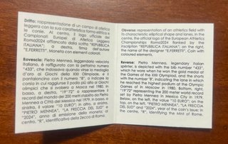 Moneta 10 Euro Dorata Pietro Mennea 2024