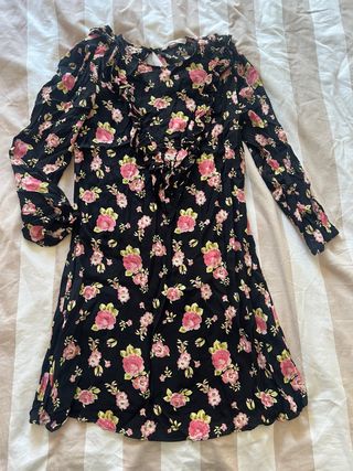 Vestido floral negro y rosa