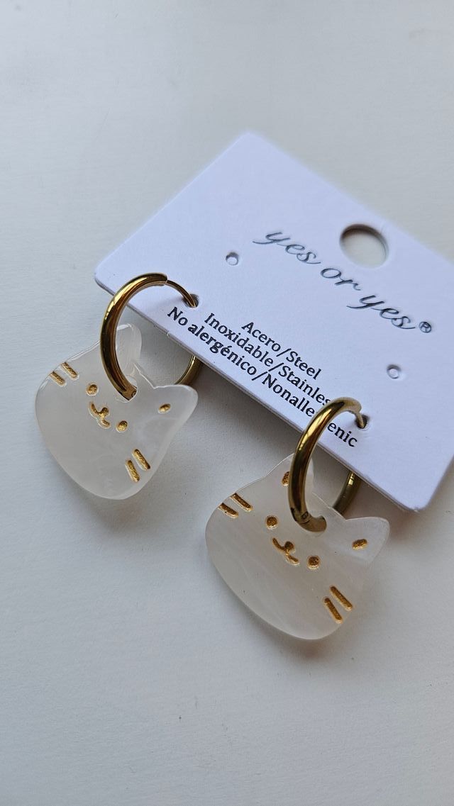 Pendientes Gatito Aro Acero Inoxidable