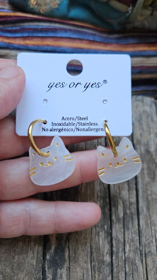 Pendientes Gatito Aro Acero Inoxidable