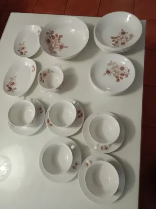 Set di stoviglie antiche con delicato design floreale