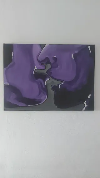 Cuadro pintura beso morado y gris. Pieza original
