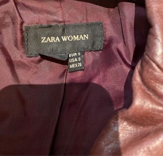 Abrigo 100% Cuero Burdeos Zara Mujer
