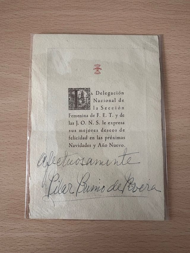 Autógrafo Pilar Primo de Rivera - Original