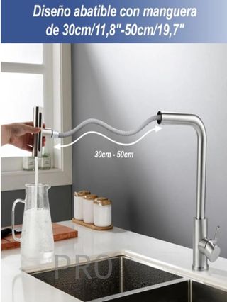 Grifo cocina extraíble Inox giratorio 360° gris acero