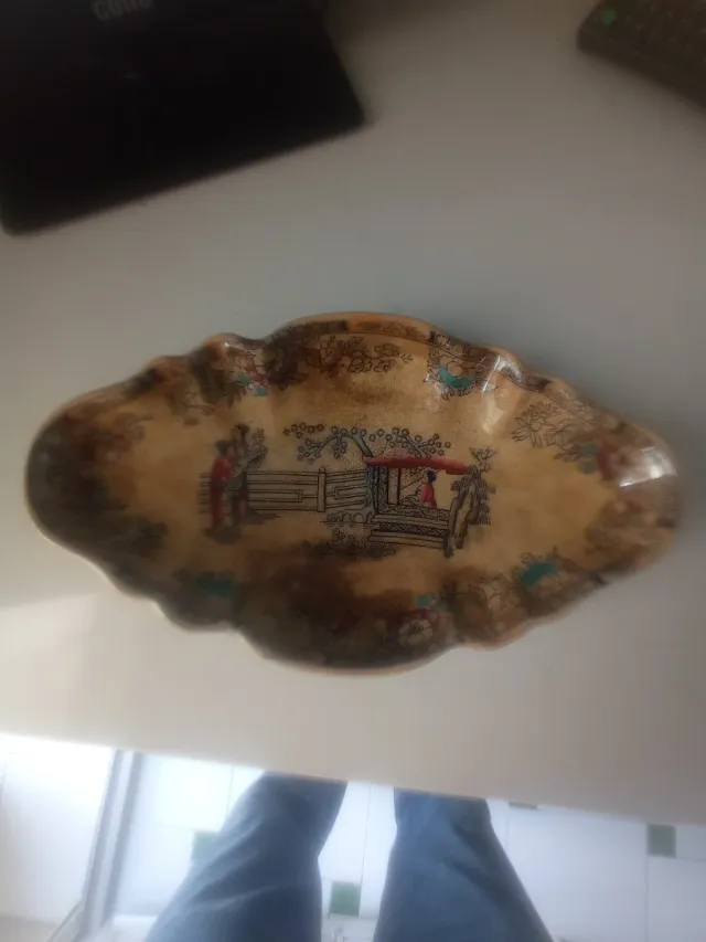 Bandeja cerámica antigua motivos orientales