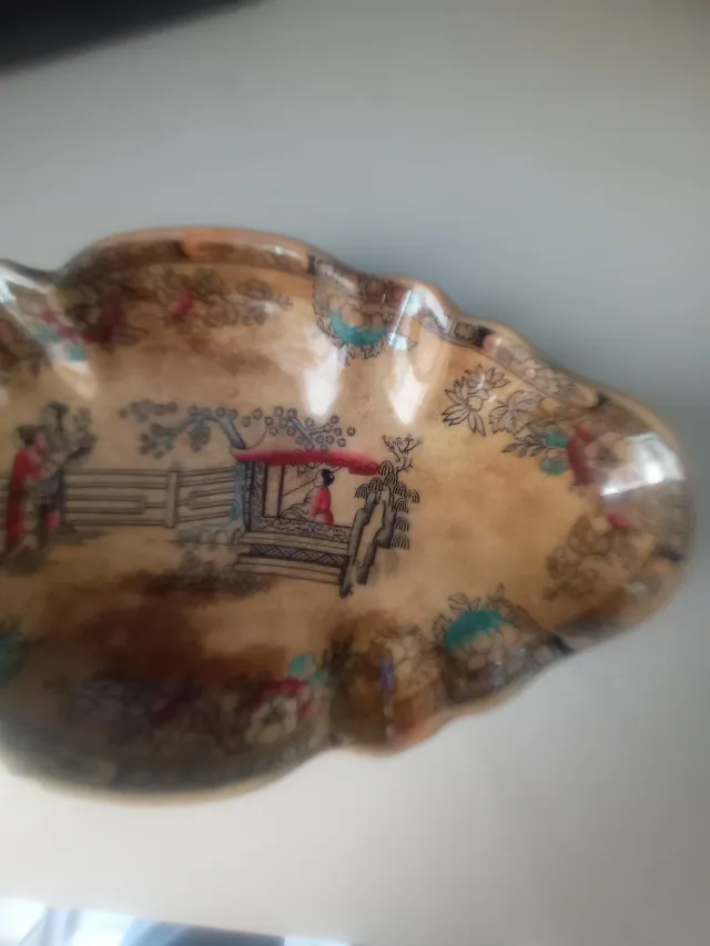 Bandeja cerámica antigua motivos orientales