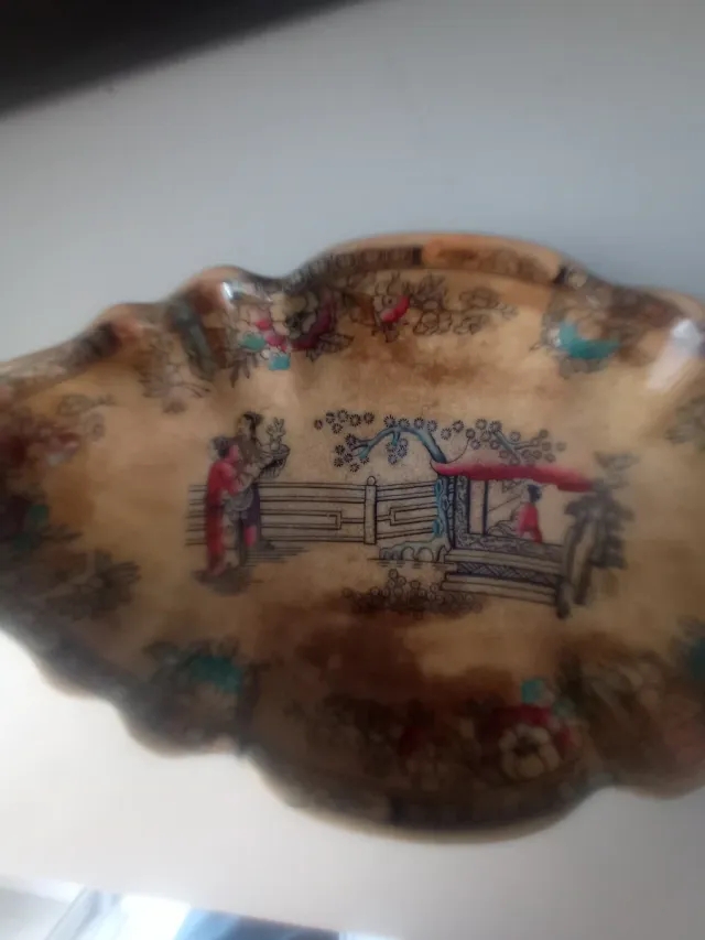 Bandeja cerámica antigua motivos orientales