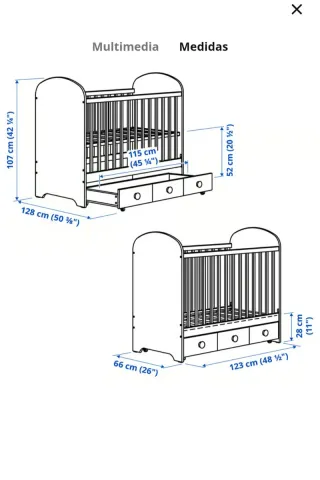 Cuna blanca 60x120de Ikea Gonatt y colchón
