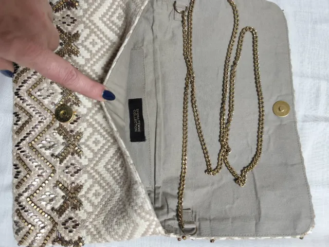 Bolso de fiesta beige y dorado