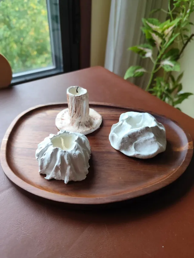 Set 3 Velas Cerámica y Madera