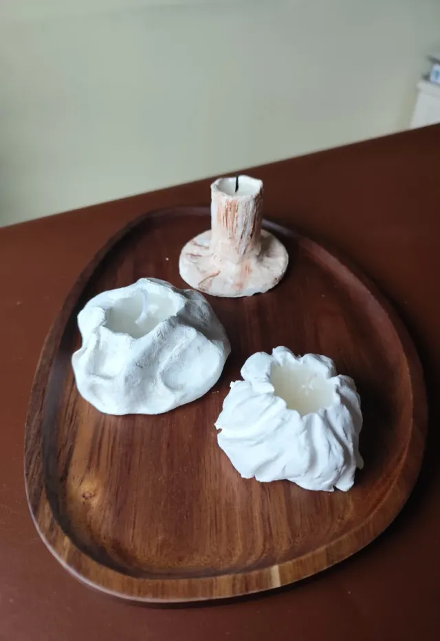 Set 3 Velas Cerámica y Madera