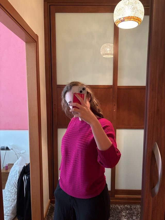 Jersey fino punto rosa talla única