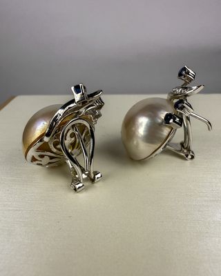 Pendientes Oro Blanco Perla y Zafiro