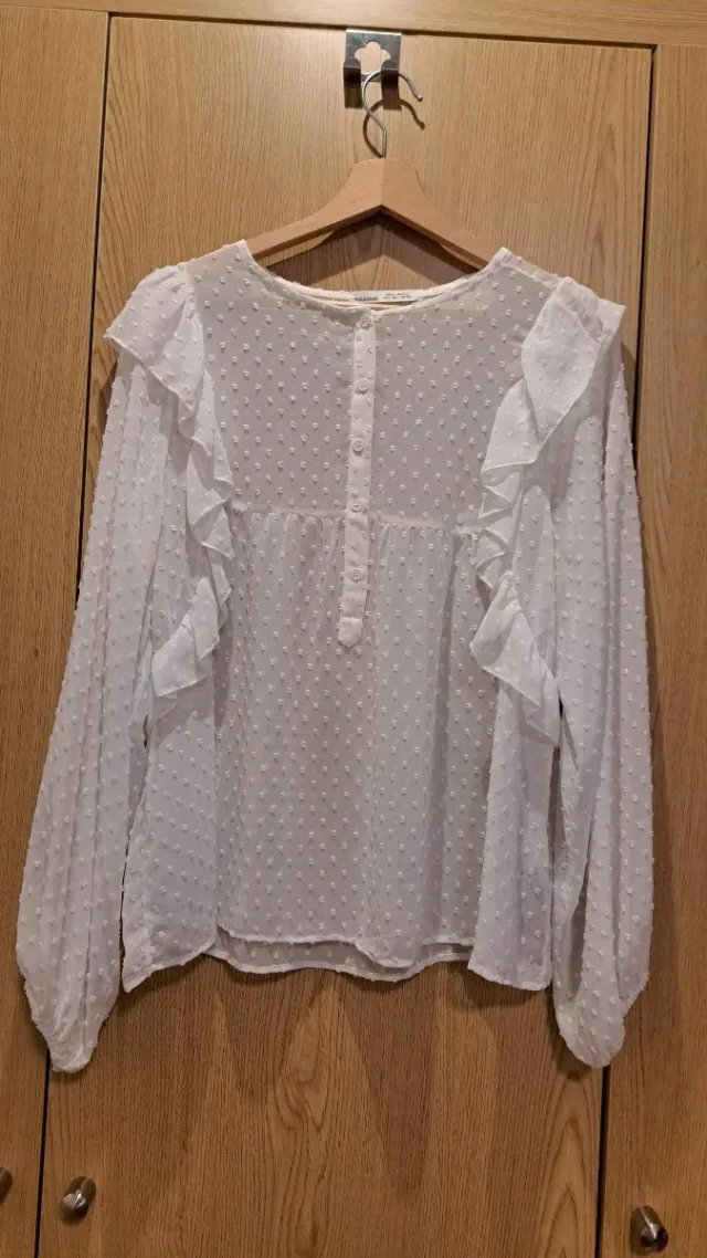 Blusa gasa blanca volantes