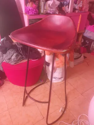 2 Taburetes Diseño Piel Marrón/Rojo regalo