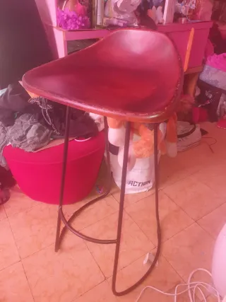 2 Taburetes Diseño Piel Marrón/Rojo regalo